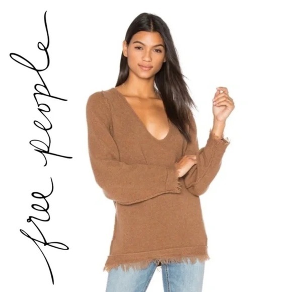 Free People Oversized Brown Wool Linen Sweater Size Small - Picture 1 of 10